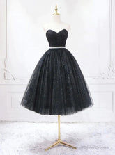 Black Tulle Sequins Sweetheart Homecoming Dress